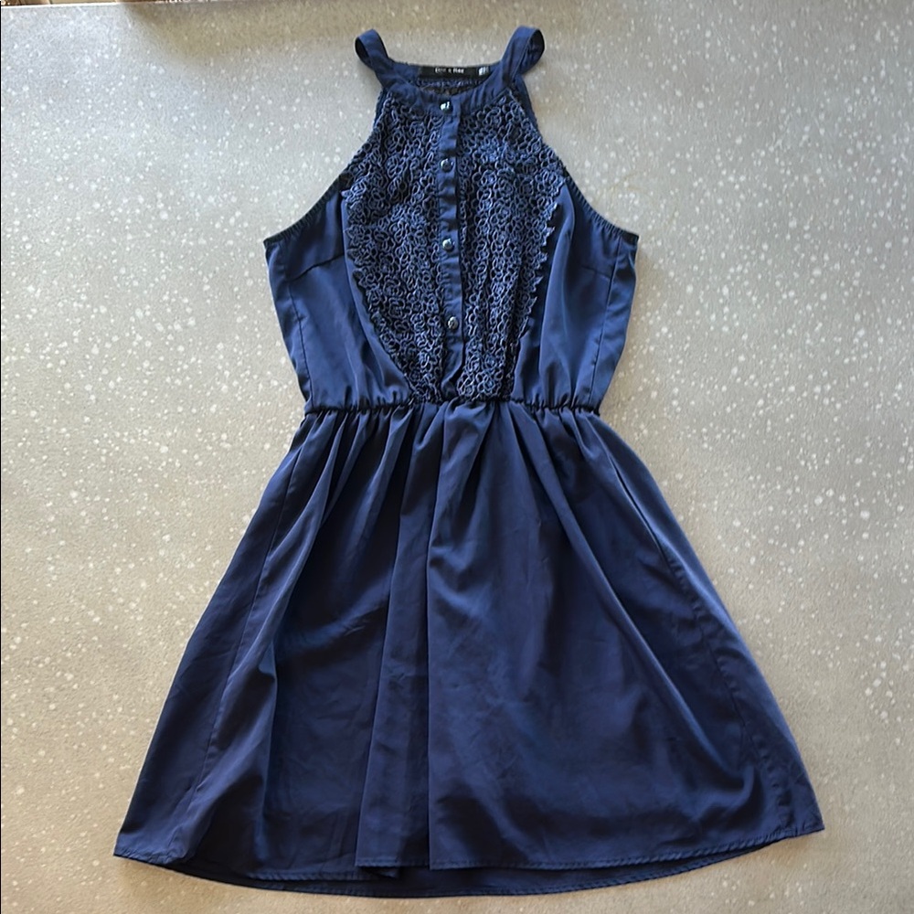 Navy Blue Sleeveless Dress with Lace Detail